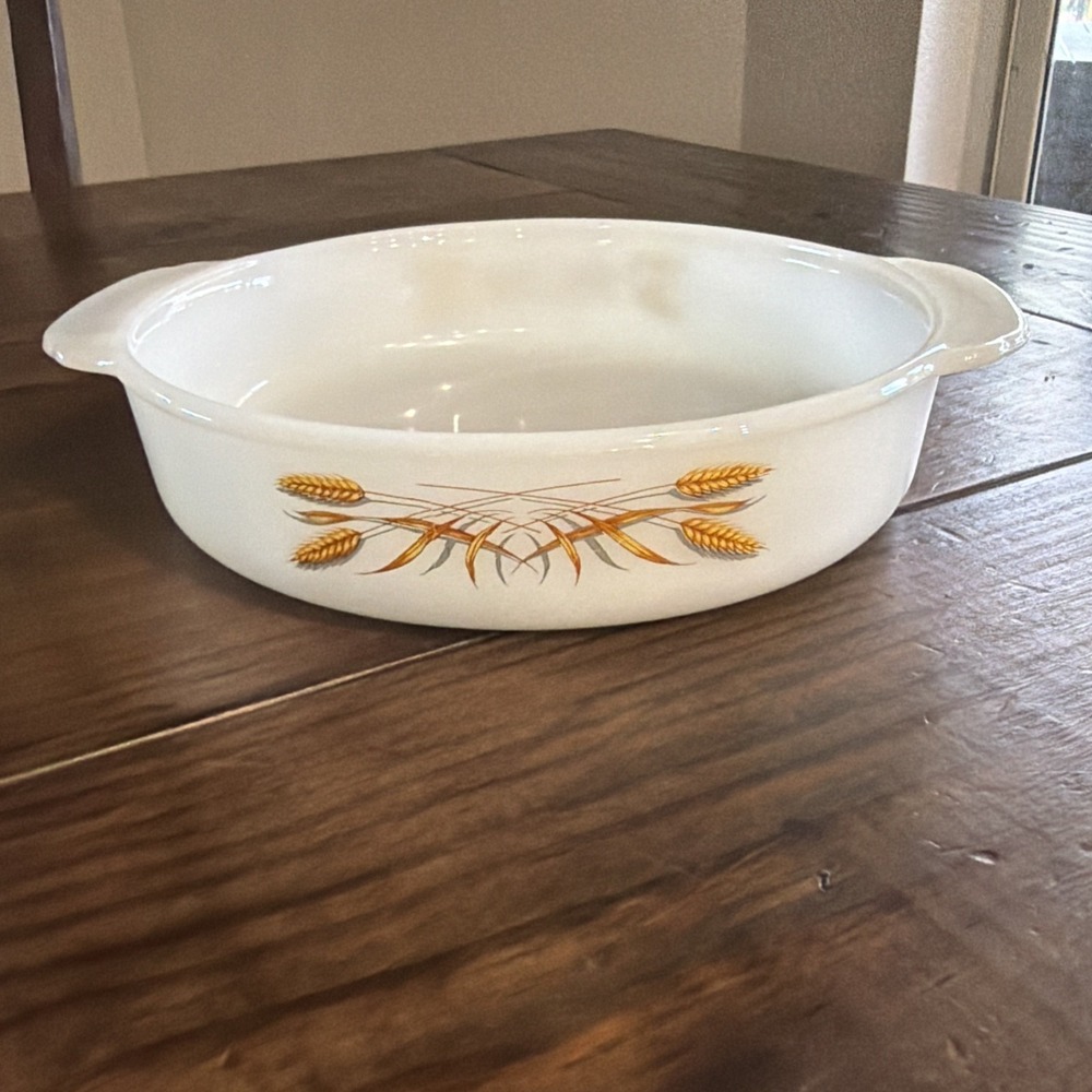 Vintage Fire King Golden Harvest Wheat Casseroles 8 in. #450 VGUC